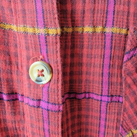 Free People Break My Stride Metallic Plaid Button-up Tunic Sherry Combo size M - Picture 4 of 8